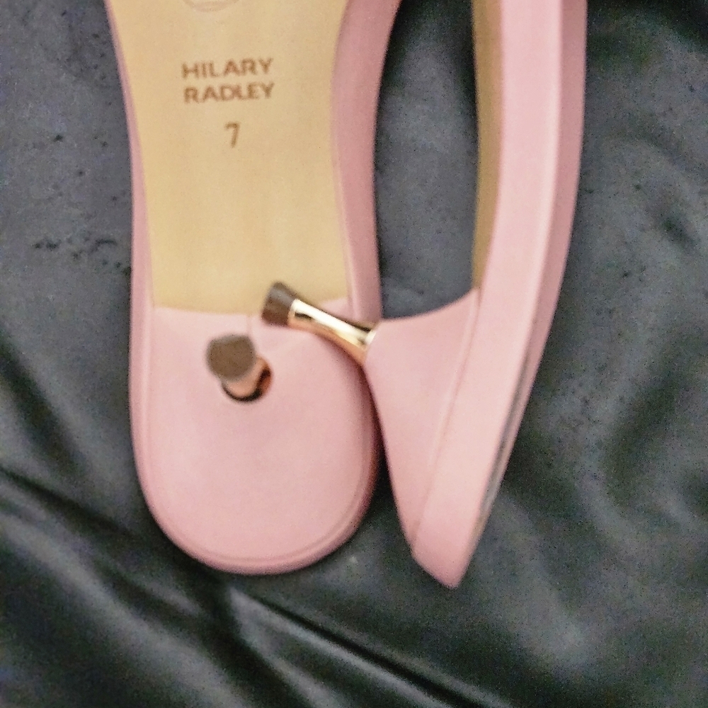 Hilary Radley Pink Embellished Women's Slides Leather  Kitty Heel Shoe Sz 7 US - Picture 10 of 11